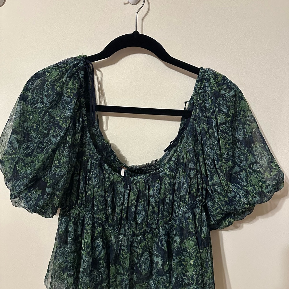 Free People Penelope Black and Green Sheer Floral Blouse - Picture 2 of 3
